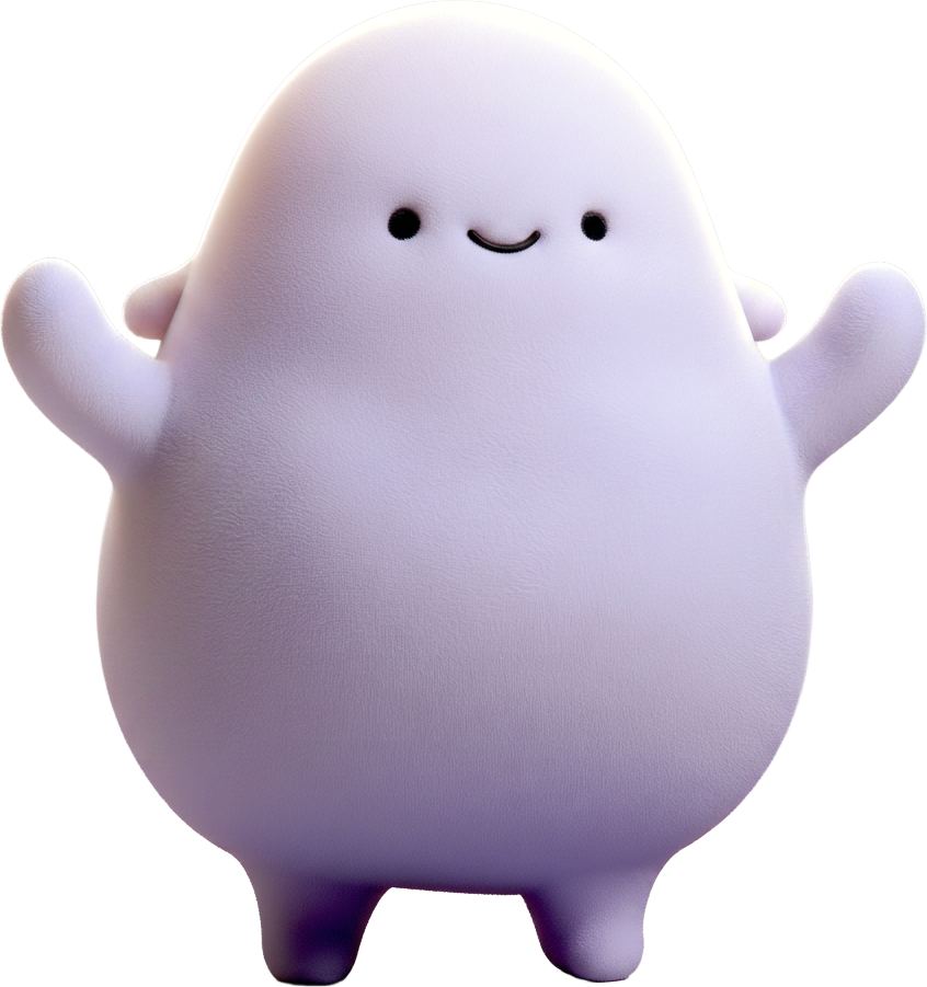 The Comfortly character smiling with both arms up